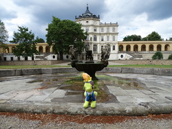 Size: 5184x3888 | Tagged: safe, spitfire, g4, castle, czech republic, fountain, irl, palace, photo, plushie, ponies around the world