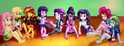 Size: 8000x3000 | Tagged: safe, artist:dieart77, applejack, fluttershy, pinkie pie, rainbow dash, rarity, sci-twi, starlight glimmer, sunset shimmer, twilight sparkle, alicorn, equestria girls, g4, barefoot, clothes, commission, feet, fetish, foot fetish, humane five, humane seven, humane six, twilight sparkle (alicorn), twolight
