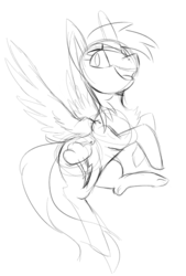 Size: 472x697 | Tagged: safe, artist:php70, rainbow dash, g4, chest fluff, cutie mark, fluffy, flying, in air, open mouth, sketch, spread wings, wings, wip