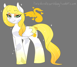 Size: 1789x1570 | Tagged: safe, artist:liziedoodle, oc, oc only, oc:golden mellow, crystal pony, pegasus, pony, blonde, blonde hair, cutie mark, female, heart, music notes, solo, sparkling