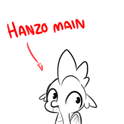 Size: 1650x1650 | Tagged: safe, artist:tjpones, spike, dragon, g4, hanzo, male, monochrome, overwatch, partial color, simple background, solo, white background, winged spike, wings