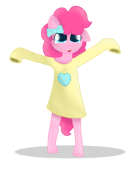 Size: 2550x3300 | Tagged: safe, artist:skyflys, pinkie pie, earth pony, anthro, g4, barefoot, bottomless, clothes, cute, diapinkes, feet, female, filly, filly pinkie pie, happy, high res, oversized clothes, oversized shirt, partial nudity, shirt, simple background, solo, transparent background, younger