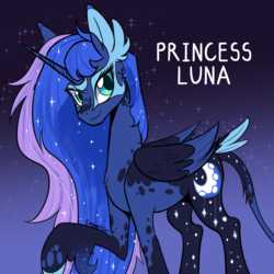 Size: 800x800 | Tagged: safe, artist:casualcolt, princess luna, alicorn, pony, g4, alternate design, coat markings, female, leonine tail, looking at you, mare, raised hoof, solo, tail feathers, unshorn fetlocks