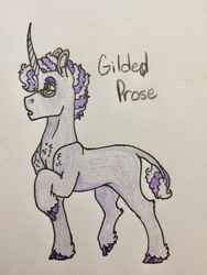 Size: 2448x3264 | Tagged: safe, artist:chesshire-code, oc, oc only, oc:gilded prose, pony, unicorn, glasses, high res, magical gay spawn, parent:silver script, parent:star bright, parents:starscript, solo, traditional art