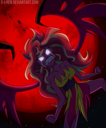 Size: 1000x1200 | Tagged: safe, artist:s-i-ren, sunset shimmer, demon, equestria girls, g4, my little pony equestria girls, angry, anime, blood moon, crossover, crying, devilman, devilman crybaby, moon, rage, sunset satan
