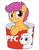Size: 1264x1639 | Tagged: safe, artist:moozua, pinkie pie, scootaloo, bird, chicken, pegasus, pony, g4, animal costume, blushing, bucket, bucket of chicken, chicken pie, chicken suit, clothes, costume, cute, cutealoo, female, filly, kfc, moozua is trying to murder us, scootachicken, simple background, solo, white background