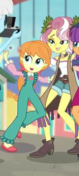 Size: 219x491 | Tagged: safe, screencap, ginger owlseye, megan williams, photo finish, vignette valencia, equestria girls, equestria girls specials, g4, my little pony equestria girls: better together, my little pony equestria girls: rollercoaster of friendship, background human, camera, cellphone, cropped, female, flip phone, g1 to equestria girls, generation leap, phone, posing for photo, smiling