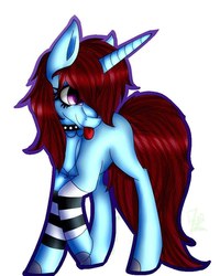 Size: 761x951 | Tagged: safe, artist:acidrainbow1997, oc, oc only, pony, unicorn, clothes, commission, cute, jewelry, necklace, solo, speedpaint, stockings, thigh highs, tongue out, youtube link
