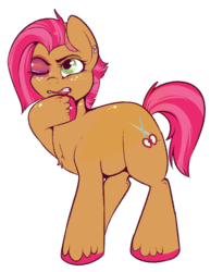 Size: 750x914 | Tagged: safe, artist:lulubell, babs seed, pony, g4, alternate hairstyle, black eye, blood, female, older, simple background, solo, transparent background