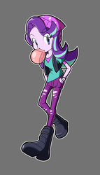 Size: 630x1100 | Tagged: safe, artist:rvceric, starlight glimmer, equestria girls, g4, bubblegum, female, food, gray background, gum, hand in pocket, looking at you, simple background, solo