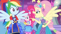 Size: 1366x768 | Tagged: safe, screencap, fluttershy, rainbow dash, equestria girls, equestria girls specials, g4, my little pony equestria girls: better together, my little pony equestria girls: rollercoaster of friendship, female, ponied up, shipping fuel