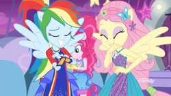 Size: 1366x768 | Tagged: safe, screencap, fluttershy, rainbow dash, equestria girls, equestria girls specials, g4, my little pony equestria girls: better together, my little pony equestria girls: rollercoaster of friendship, female, ponied up, shipping fuel