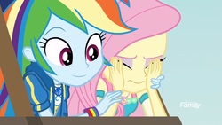 Size: 1366x768 | Tagged: safe, screencap, fluttershy, rainbow dash, equestria girls, equestria girls specials, g4, my little pony equestria girls: better together, my little pony equestria girls: rollercoaster of friendship, female, geode of fauna, geode of super speed, magical geodes