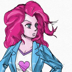 Size: 1000x1000 | Tagged: safe, artist:bojack_mlplove, pinkie pie, equestria girls, g4, clothes, female, jacket, shirt, simple background, solo, white background