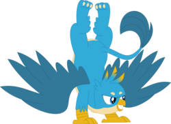 Size: 3590x2614 | Tagged: safe, artist:porygon2z, gallus, griffon, g4, grin, handstand, high res, male, simple background, smiling, smirk, solo, spread wings, transparent background, upside down, wings