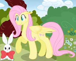 Size: 2000x1600 | Tagged: safe, artist:akashasi, angel bunny, fluttershy, pegasus, pony, g4, bow, colored pupils