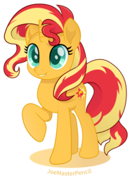 Size: 6692x8900 | Tagged: safe, artist:joemasterpencil, sunset shimmer, pony, unicorn, g4, absurd resolution, cute, female, mare, movie accurate, raised hoof, shimmerbetes, simple background, smiling, solo, transparent background