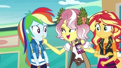 Size: 1280x720 | Tagged: safe, screencap, rainbow dash, sunset shimmer, vignette valencia, equestria girls, equestria girls specials, g4, my little pony equestria girls: better together, my little pony equestria girls: rollercoaster of friendship, female, geode of empathy, geode of super speed, magical geodes