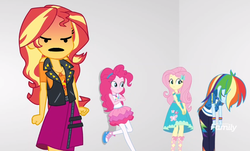 Size: 867x524 | Tagged: safe, edit, edited screencap, screencap, sunset shimmer, equestria girls, equestria girls series, g4, rollercoaster of friendship, angry, emoji, face swap, geode of empathy, geode of fauna, geode of sugar bombs, geode of super speed, magical geodes
