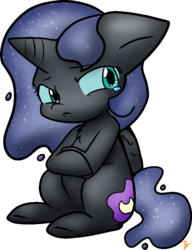 Size: 594x773 | Tagged: safe, artist:zutcha, nightmare moon, alicorn, pony, g4, crying, ethereal mane, female, filly, nightmare woon, simple background, solo, starry mane, transparent background, younger