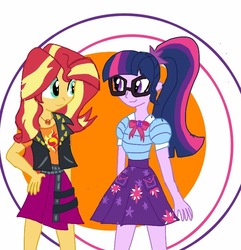 Size: 741x768 | Tagged: safe, artist:artsymlp12, sci-twi, sunset shimmer, twilight sparkle, equestria girls, g4, my little pony equestria girls: better together, female, geode of empathy, geode of telekinesis, lesbian, looking at each other, ship:sci-twishimmer, ship:sunsetsparkle, shipping, smiling