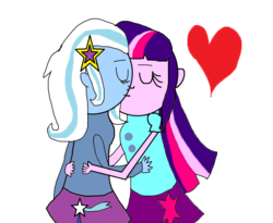 Size: 1298x1066 | Tagged: safe, artist:sonicboomlove12345, trixie, twilight sparkle, equestria girls, g4, female, kissing, lesbian, ship:twixie, shipping