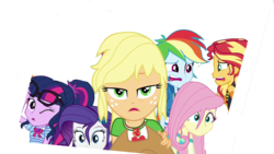Size: 1280x720 | Tagged: dead source, safe, artist:php77, edit, edited screencap, editor:php77, screencap, applejack, fluttershy, rainbow dash, rarity, sci-twi, sunset shimmer, twilight sparkle, equestria girls, equestria girls series, g4, rollercoaster of friendship, background removed, geode of super strength, geode of telekinesis, glasses off, simple background, transparent background