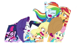Size: 1280x720 | Tagged: dead source, safe, artist:php77, edit, edited screencap, editor:php77, screencap, applejack, fluttershy, rainbow dash, rarity, sci-twi, sunset shimmer, twilight sparkle, equestria girls, equestria girls series, g4, rollercoaster of friendship, background removed, geode of fauna, geode of super speed, geode of super strength, magical geodes, simple background, transparent background
