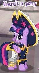 Size: 240x443 | Tagged: safe, gameloft, twilight sparkle, alicorn, pony, g4, bicorne, captain obvious, captain twilight, clothes, cropped, cute, female, hat, looking at you, meme, open mouth, pirate, pirate twilight, smiling, solo, twiabetes, twilight sparkle (alicorn), uniform, wow! glimmer