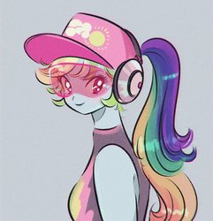 Size: 640x664 | Tagged: safe, artist:mmoriqomm, rainbow dash, equestria girls, g4, my little pony equestria girls: better together, baseball cap, cap, clothes, female, hat, headphones, looking at you, solo