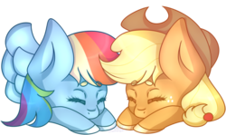 Size: 1024x612 | Tagged: safe, artist:sachanart, applejack, rainbow dash, pony, g4, chibi, simple background, transparent background