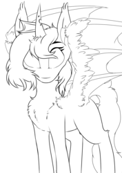 Size: 2480x3508 | Tagged: safe, artist:php70, oc, oc only, hybrid, pony, bat wings, chest fluff, fluffy, half bat pony, half changeling, high res, lineart, ponysona, solo