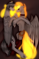 Size: 1446x2160 | Tagged: safe, artist:ststayss, daybreaker, oc, oc:light knight, alicorn, pony, g4, canon x oc, lightestia