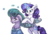 Size: 2245x1513 | Tagged: safe, artist:marbola, mistmane, rarity, pony, unicorn, g4, chest fluff, cutie mark, duo, duo female, ear fluff, female, flower, flower in hair, glowing horn, horn, simple background, white background