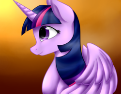 Size: 1600x1236 | Tagged: safe, artist:firepetalfox, twilight sparkle, alicorn, pony, g4, bust, female, portrait, side view, smiling, solo, spread wings, twilight sparkle (alicorn), wings