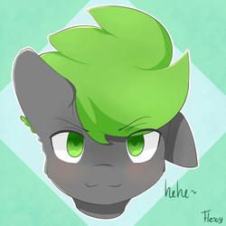 Size: 1280x1280 | Tagged: safe, artist:sexyflexy, oc, oc only, oc:villainshima, pony, bust, front view, green background, looking at you, portrait, simple background