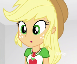 Size: 866x720 | Tagged: safe, screencap, applejack, equestria girls, equestria girls specials, g4, my little pony equestria girls: better together, my little pony equestria girls: rollercoaster of friendship, cropped, discovery family logo, female, geode of super strength, solo