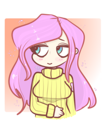 Size: 540x652 | Tagged: safe, artist:incapacitatedvixen, fluttershy, human, g4, abstract background, blushing, female, humanized, request, solo, tumblr