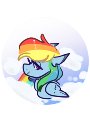 Size: 540x737 | Tagged: safe, artist:incapacitatedvixen, rainbow dash, pegasus, pony, g4, bust, cloud, female, mare, rainbows, sky, smug, solo, transparent