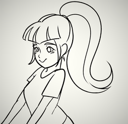 Size: 2162x2101 | Tagged: safe, artist:amazingpuffhair, sonata dusk, equestria girls, g4, black and white, blushing, female, grayscale, high res, monochrome, smiling, solo