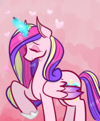 Size: 540x651 | Tagged: safe, artist:incapacitatedvixen, princess cadance, alicorn, pony, g4, abstract background, female, heart, jewelry, magic, magic aura, mare, royalty, side view, smiling, solo, sparkle, tiara