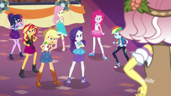 Size: 1280x720 | Tagged: safe, screencap, applejack, fluttershy, pinkie pie, rainbow dash, rarity, sci-twi, sunset shimmer, twilight sparkle, vignette valencia, equestria girls, equestria girls series, g4, rollercoaster of friendship, converse, discovery family logo, female, geode of empathy, geode of fauna, geode of shielding, geode of sugar bombs, geode of super speed, geode of super strength, geode of telekinesis, humane five, humane seven, humane six, magical geodes, shoes