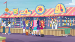Size: 1366x768 | Tagged: safe, screencap, applejack, curly winds, flam, flim, fluttershy, pinkie pie, rainbow dash, rarity, sci-twi, some blue guy, sunset shimmer, twilight sparkle, wiz kid, equestria girls, equestria girls series, g4, rollercoaster of friendship, background human, converse, flim flam brothers, humane five, humane seven, humane six, shoes
