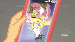 Size: 783x434 | Tagged: safe, screencap, vignette valencia, equestria girls, equestria girls series, g4, rollercoaster of friendship, animated, bangs, biting, caption, discovery family logo, female, finger bite, finger in mouth, gif, gif with captions, hand, hashtag, hashtag bangs, phone, sexy, snapgap, solo