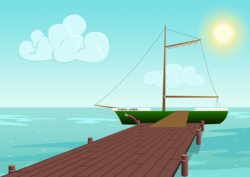 Size: 3508x2480 | Tagged: safe, artist:malte279, background, free to use, high res, mostly sunny, no pony, ocean, pier, rainbow warrior, ship, stock image