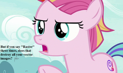 Size: 756x450 | Tagged: safe, edit, edited screencap, editor:korora, screencap, toola roola, pony, fame and misfortune, g4, cropped, dialogue, female, filly, h.p. lovecraft, pun, solo, text