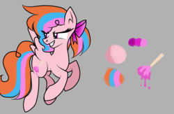 Size: 1024x667 | Tagged: safe, artist:the-75th-hunger-game, oc, oc only, oc:sweetie pop, pegasus, pony, bow, candy, female, food, lollipop, magical lesbian spawn, next generation, offspring, parent:pinkie pie, parent:rainbow dash, parents:pinkiedash, ponytail, reference sheet, solo