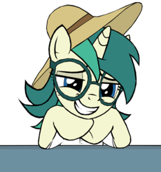Size: 2884x3089 | Tagged: safe, alternate version, artist:tyamat, oc, oc only, oc:spring starflower, pony, unicorn, clothes, cute, dress, female, glasses, hat, high res, simple background, solo, sun hat, trans female, transgender, transparent background