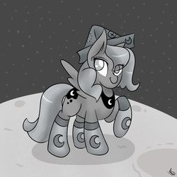 Size: 1000x1000 | Tagged: safe, artist:akashasi, princess luna, pony, moonstuck, g4, cartographer's cap, clothes, female, filly, hat, monochrome, socks, solo, woona, younger