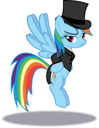 Size: 776x1000 | Tagged: safe, artist:phucknuckl, rainbow dash, pony, g4, clothes, female, hat, simple background, solo, suit, top hat, transparent background, vector